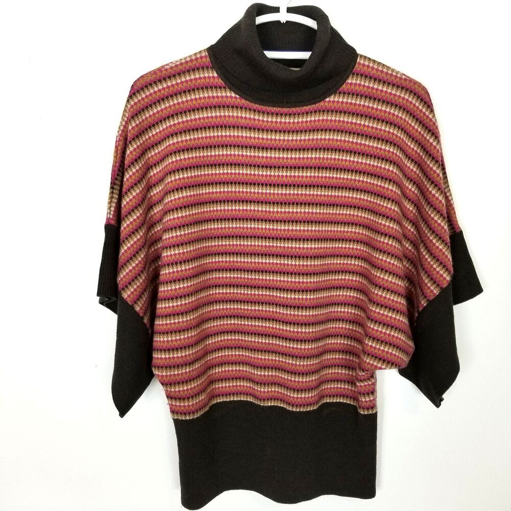 Trina Turk Merino Wool Dolman Sleeve Striped Turtleneck Sweater Sz M‎ Boho